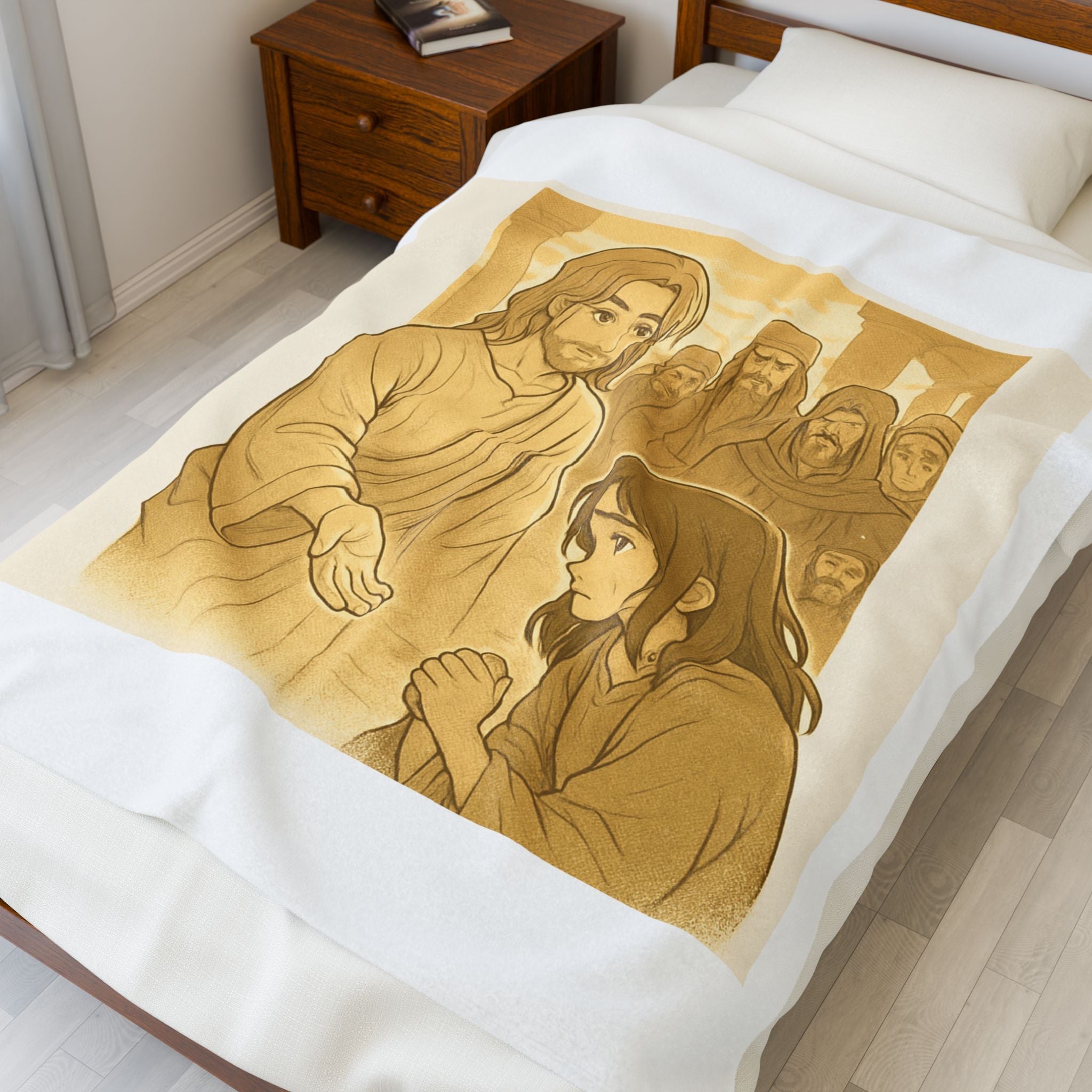 Jesus Inspirational Velveteen Plush Blanket, Faith Comfort Throw, Religious Gift for Easter, Christian Home Decor, Cozy Bed Blanket Printify