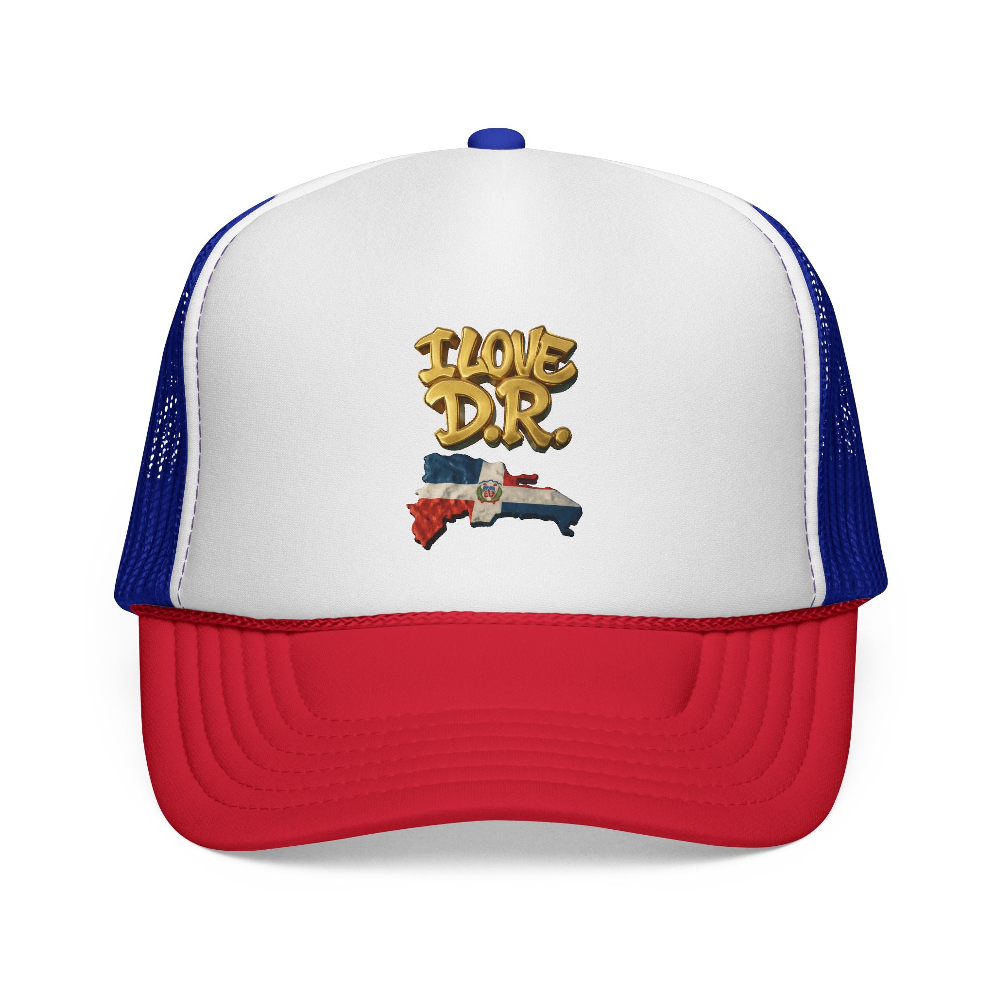I Love D.R. Trucker Cap – Fun, Casual Hat for Dominican Republic Fans, Summer Style, Travel Accessory, Gift for Celebrations, Vacation Gear Printify