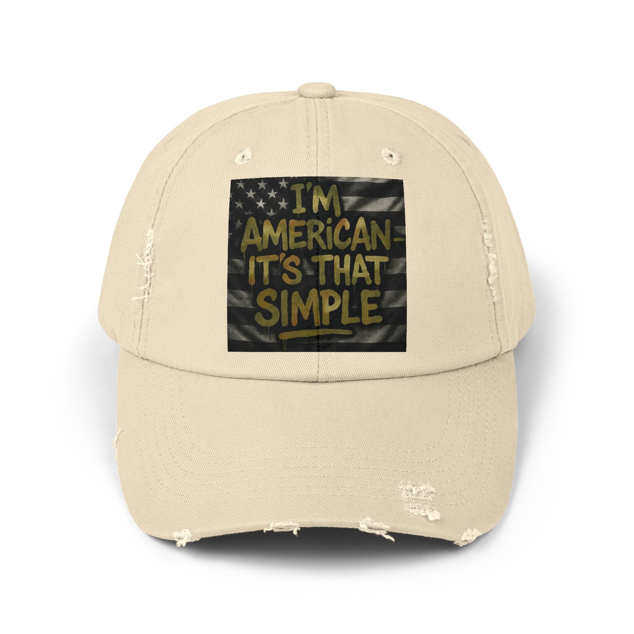 Unisex Distressed Cap with 'I'm American It's That Simple' Design , Patriotic Hat, Casual Wear, Gift for Veterans, Independence Day Printify