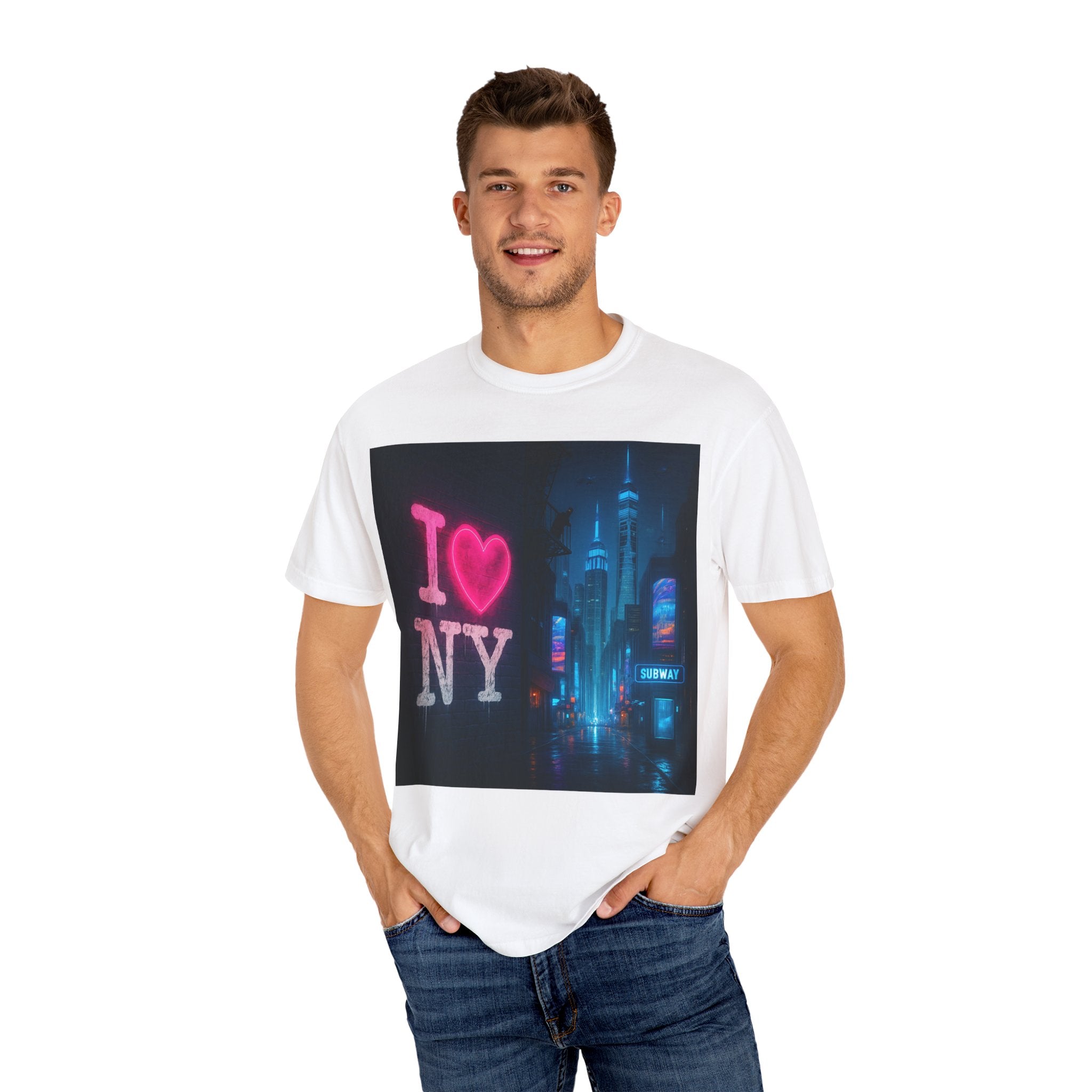 I Love NY Unisex Garment-Dyed T-Shirt - Casual NYC Tee Printify