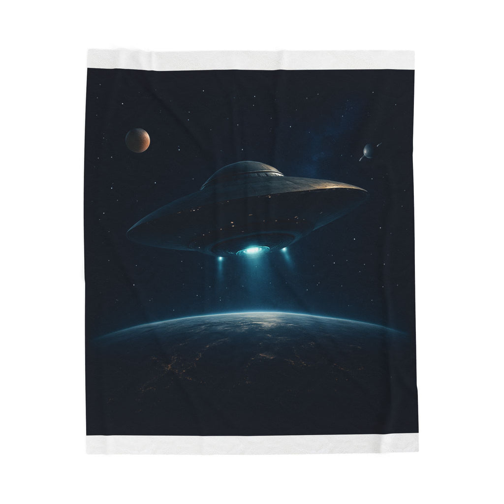 Cosmic UFO Velveteen Plush Blanket Printify