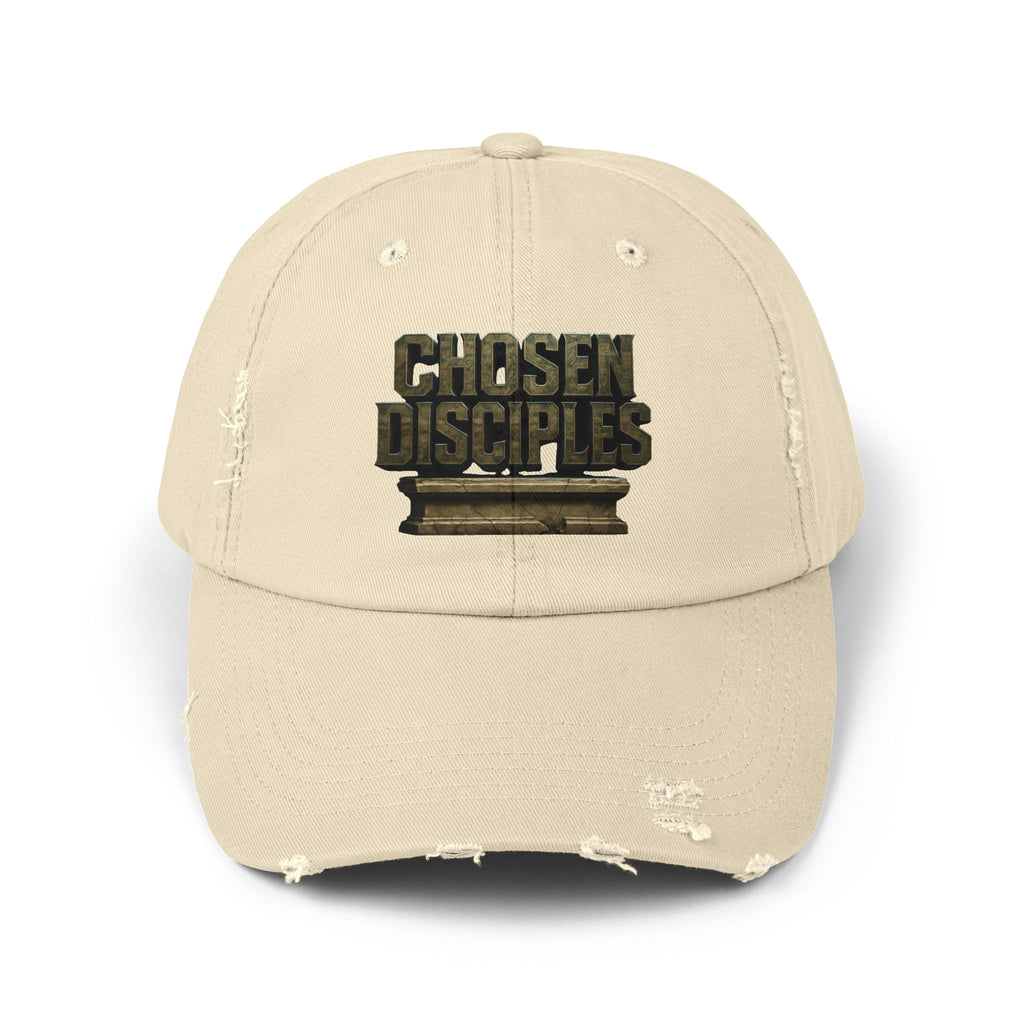 Distressed Cap with 'Chosen Disciples' Print, Casual Hat for Everyday Wear, Gift for Faith-Focused Friends, Trendy Streetwear, Great [...] Printify