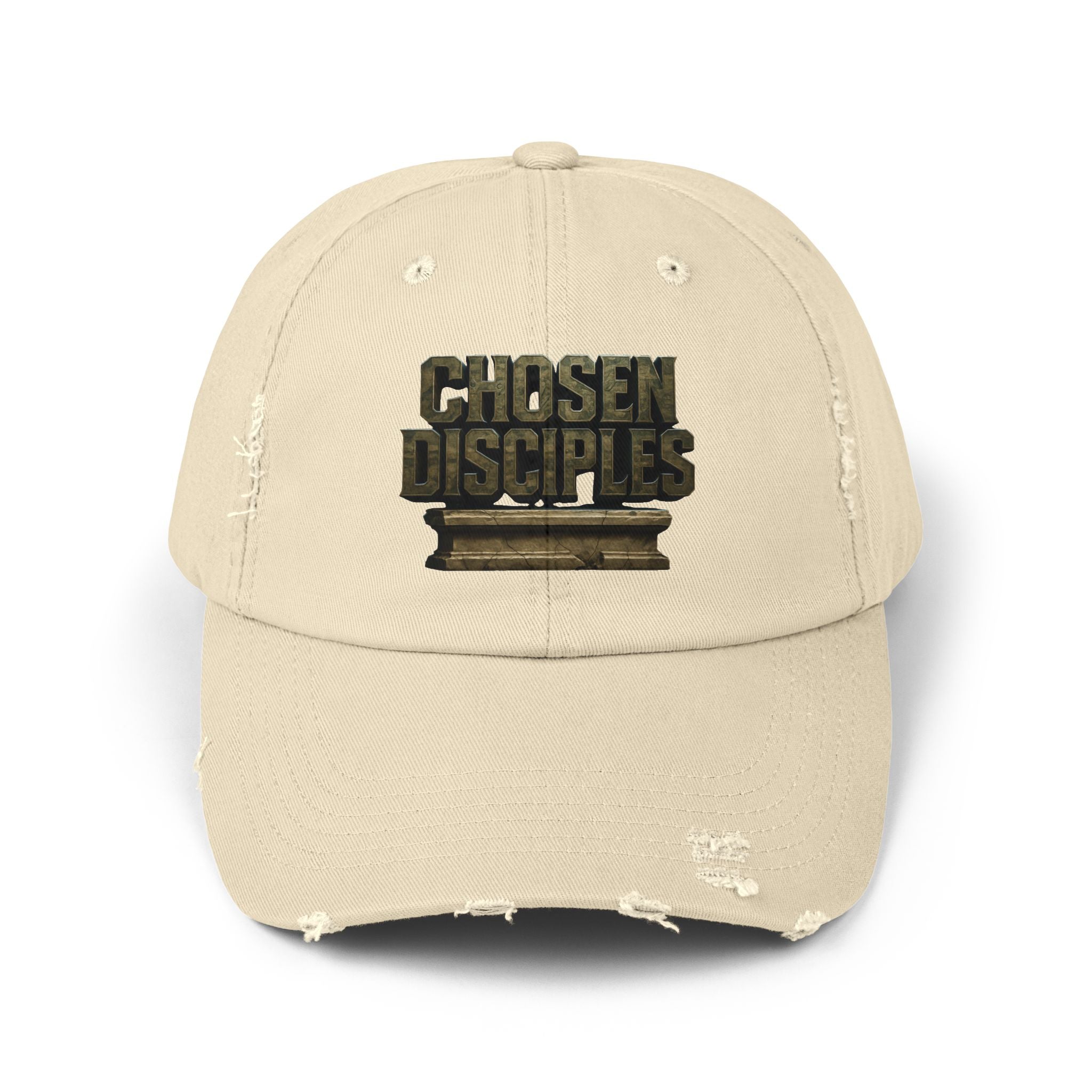 Distressed Cap with 'Chosen Disciples' Print, Casual Hat for Everyday Wear, Gift for Faith-Focused Friends, Trendy Streetwear, Great [...] Printify