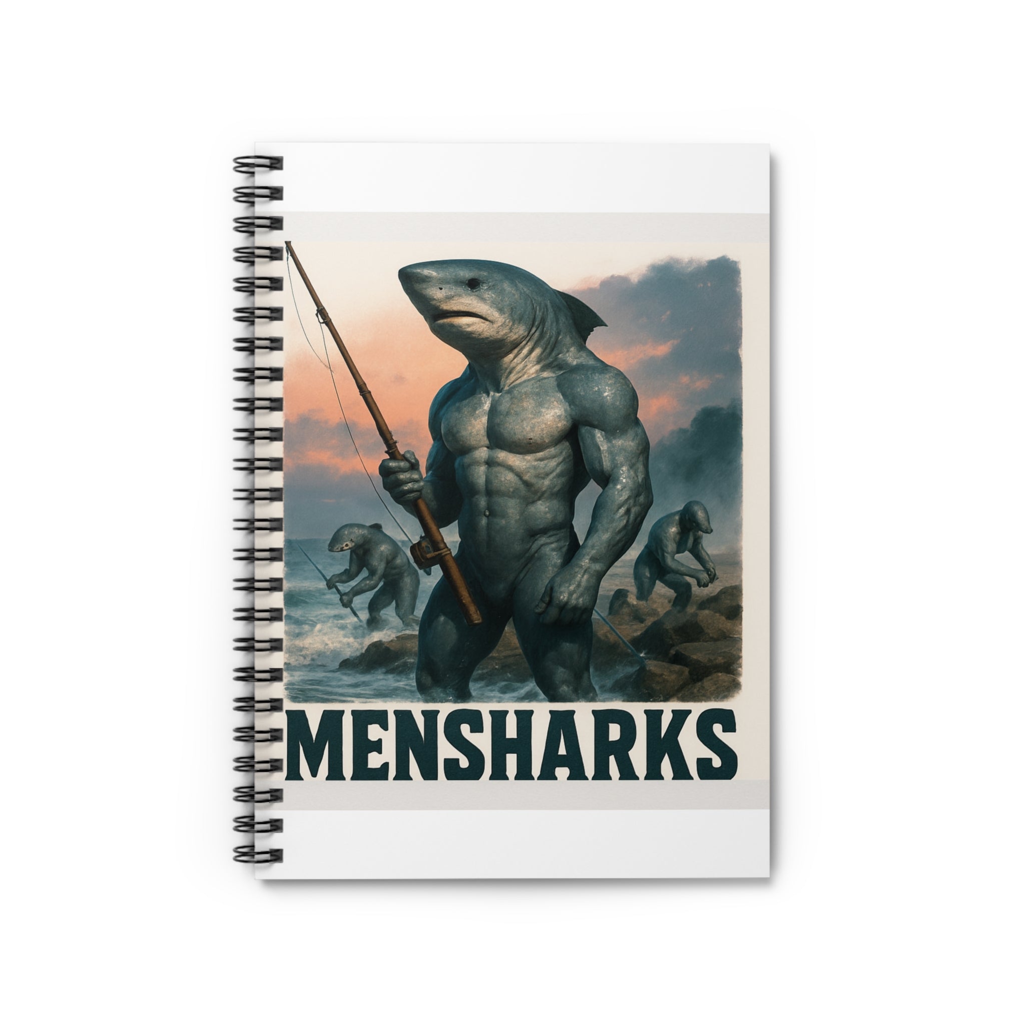Mensharks Themed Spiral Notebook - Perfect for Ideas, Sketching, Gifts, Journaling, and Shark Lovers Printify