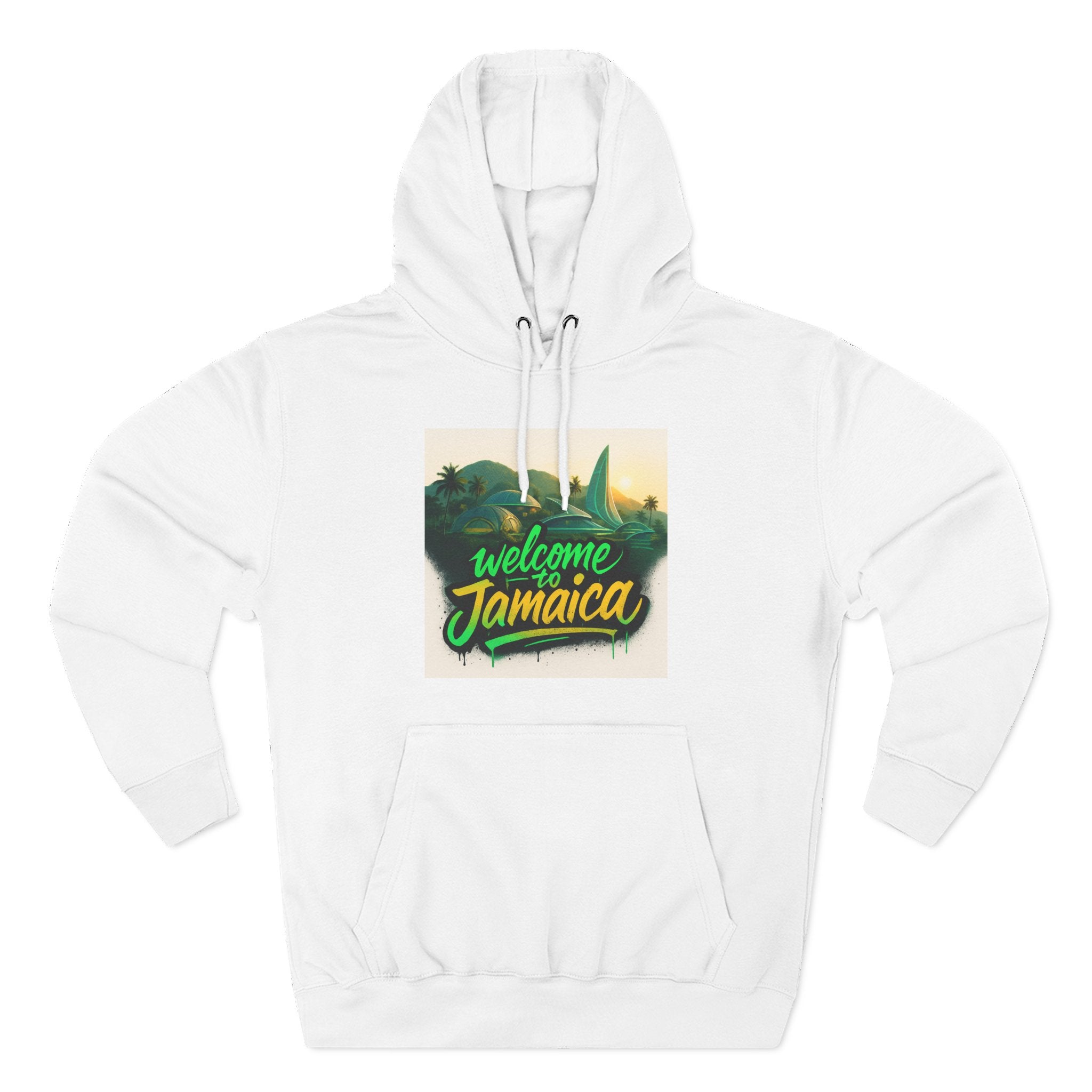 Welcome Jamaica Three-Panel Fleece Hoodie, Tropical Sweatshirt, Island Vibes, Vacation Wear, Unique Gift for Travelers