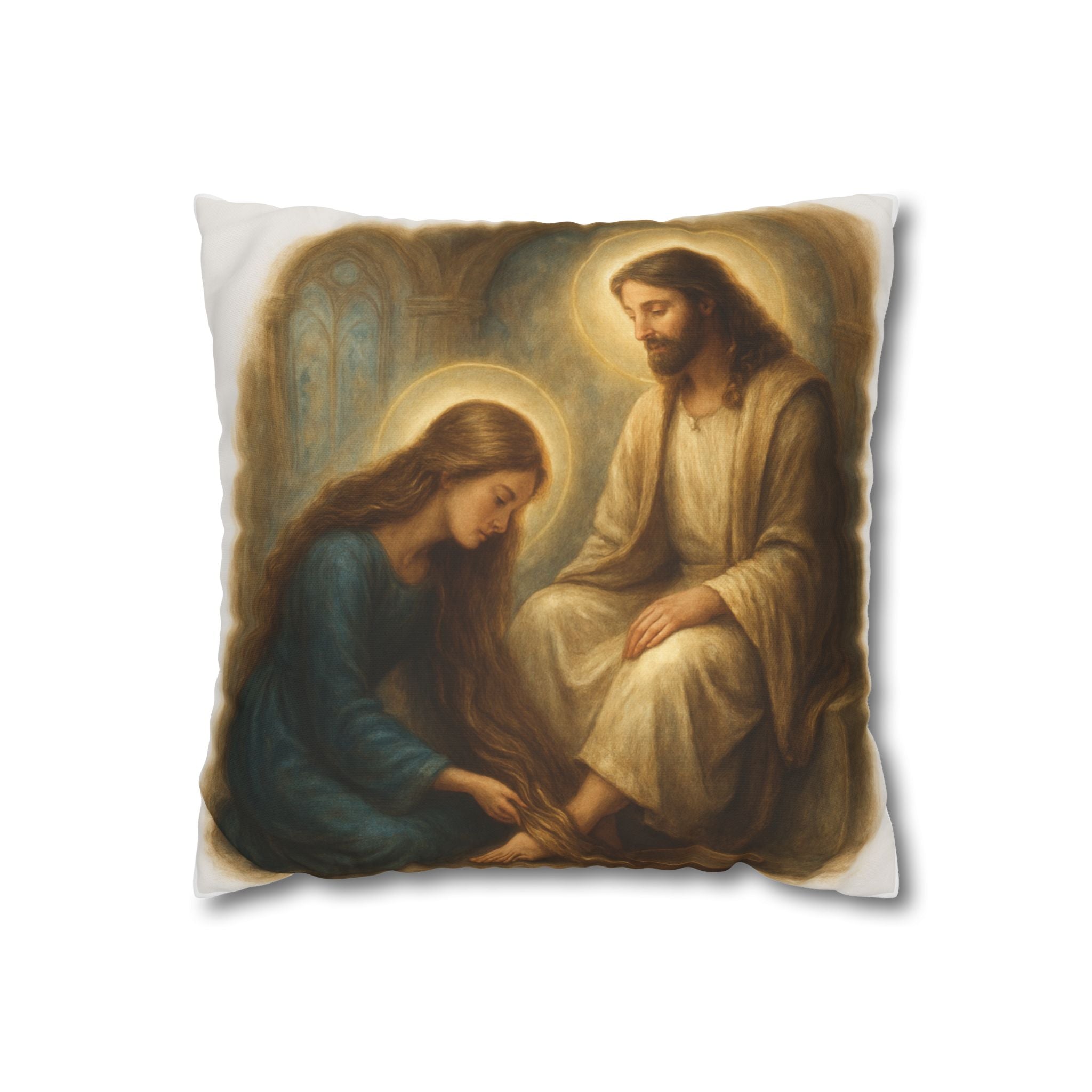 Religious Canvas Pillowcase with Jesus and Mary Design, Decorative Throw Pillow, Faith-Inspired Home Décor, Great for Gifts, Spiritual [...] Printify