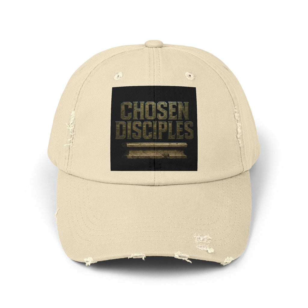 Distressed Cap with 'Chosen Disciples' Print, Casual Hat for Everyday Wear, Gift for Faith-Focused Friends, Trendy Streetwear, Great [...] Printify