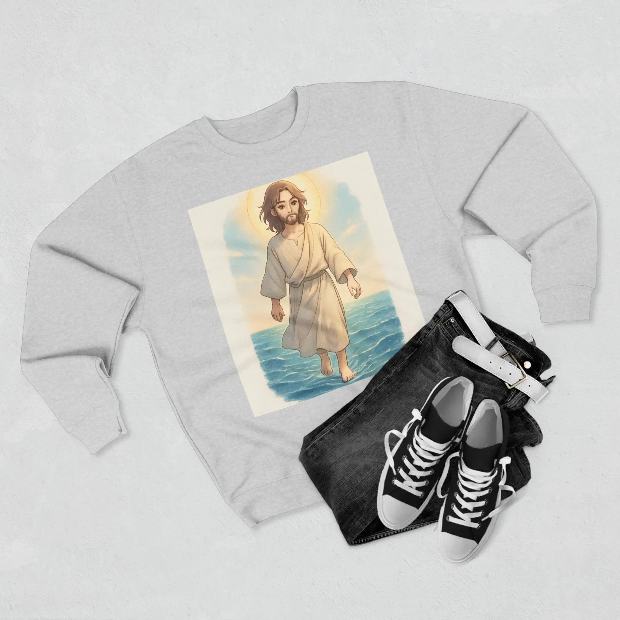 Inspirational Unisex Crewneck Sweatshirt with Jesus and Psalm 23 Design - Faith-Based Apparel for Comfort and Spirituality, Religious [...] Printify