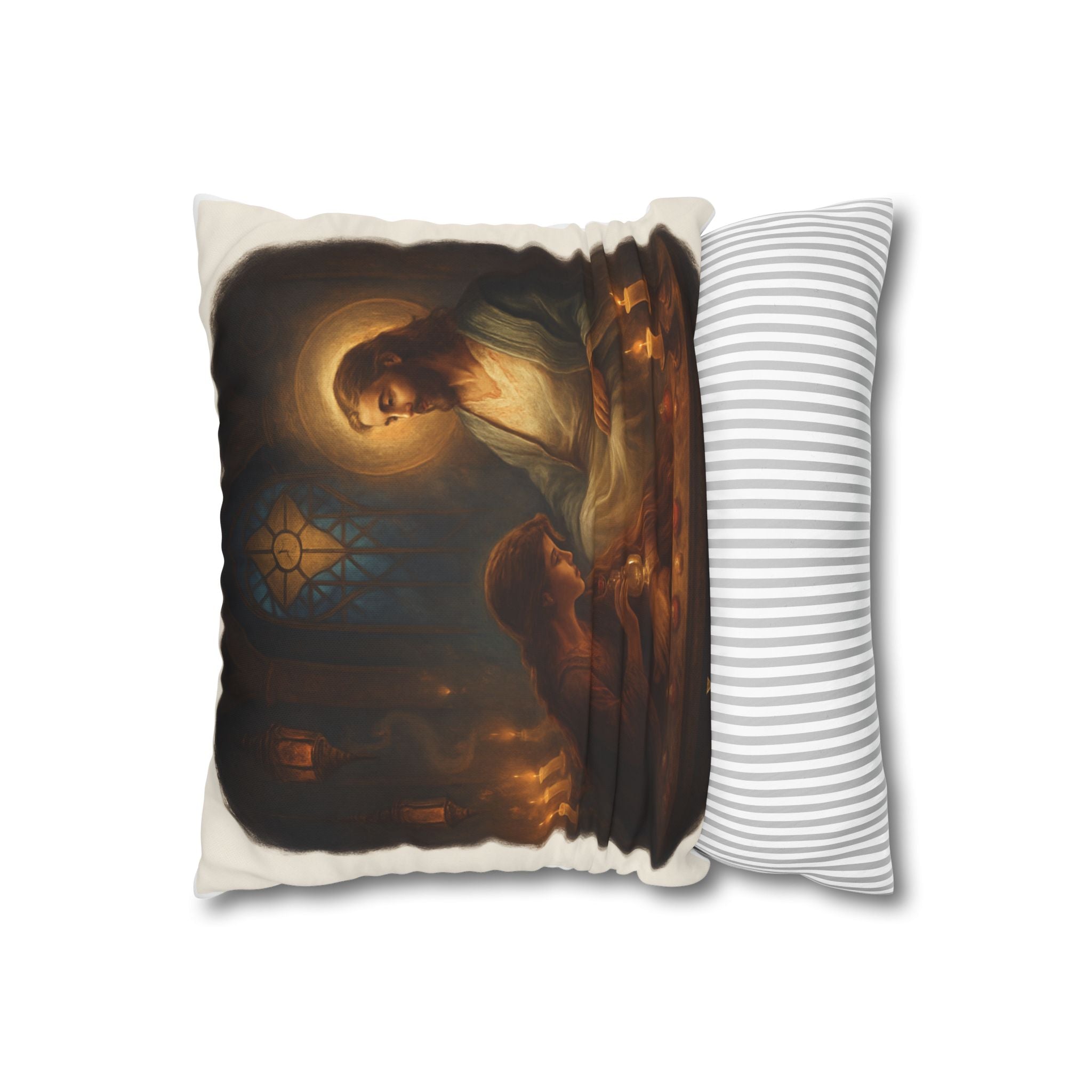 Religious Canvas Pillowcase with Jesus and Mary Design, Decorative Throw Pillow, Faith-Inspired Home Décor, Great for Gifts, Spiritual [...] Printify